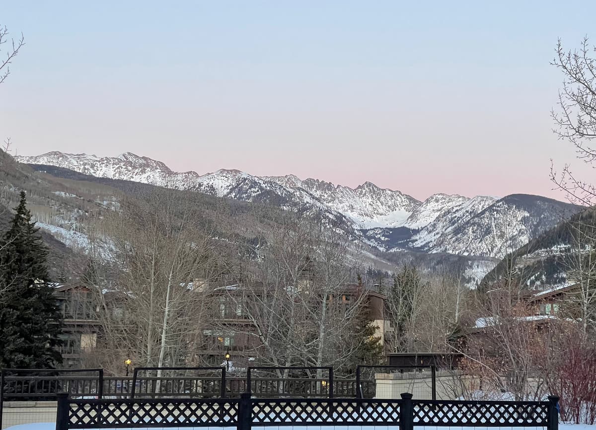 The Gore Range glowing at sunset, the skyline that towers over Piney Lake