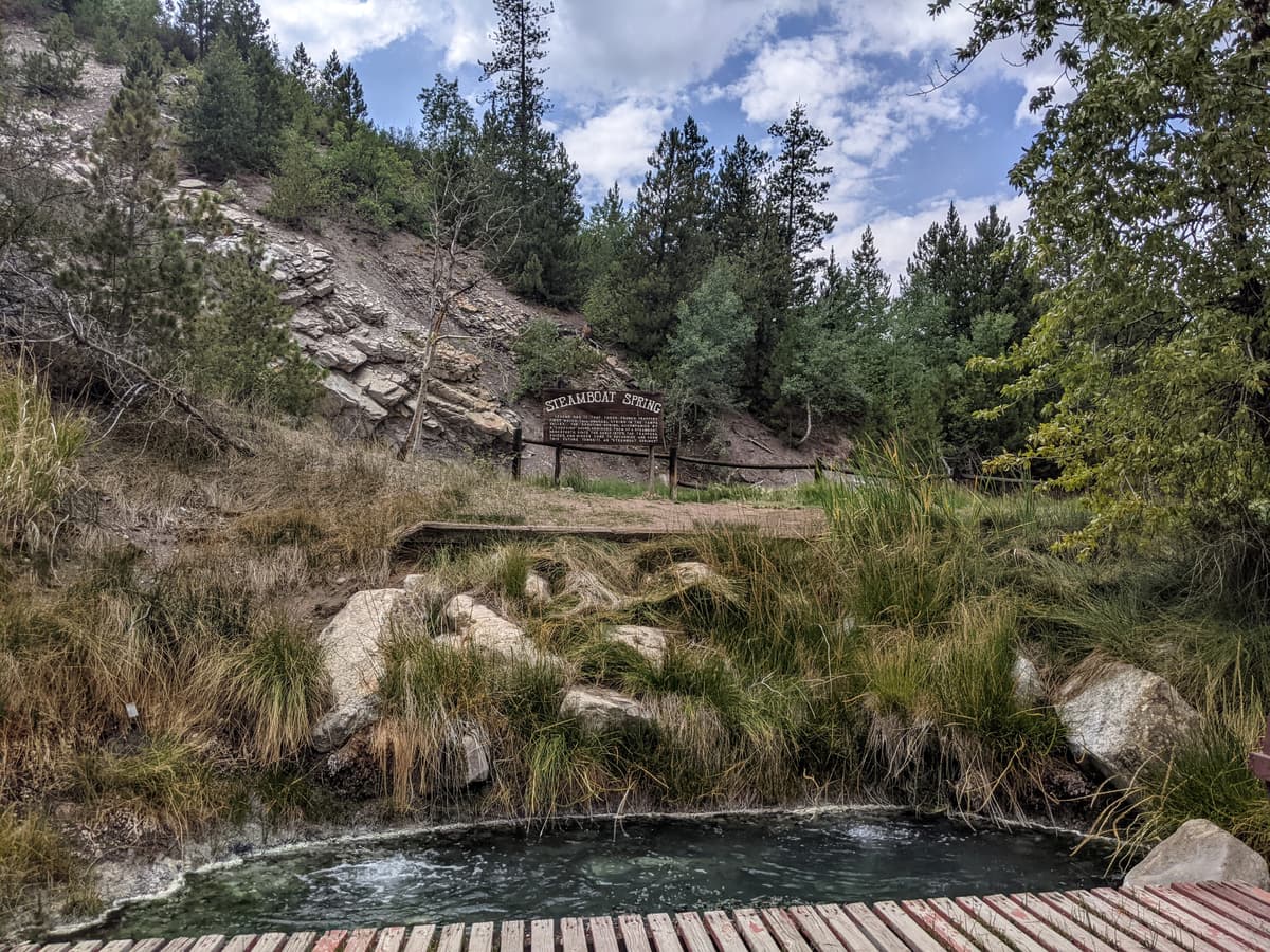Natural stone soaking pools at Strawberry Park Hot Springs north of Steamboat Springs, Colorado