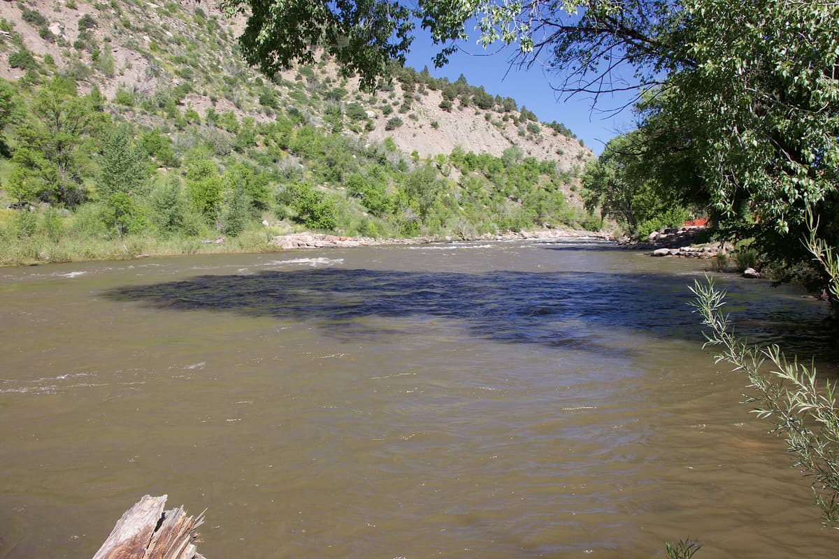 The Animas River running clear and green through the canyon just north of downtown Durango, Colorado