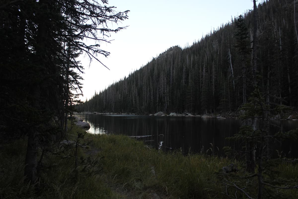 Dream Lake reflecting Hallett Peak in the Bear Lake corridor near Estes Park