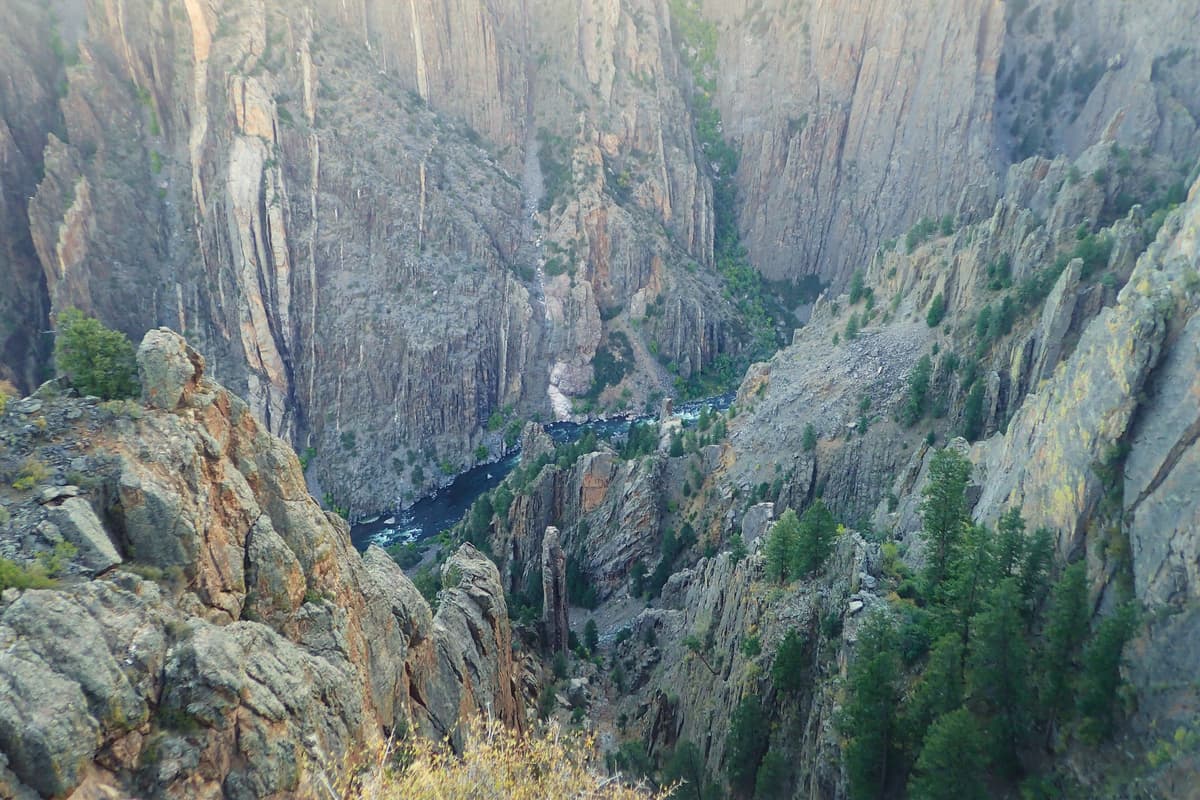 The Gunnison River far below the canyon walls