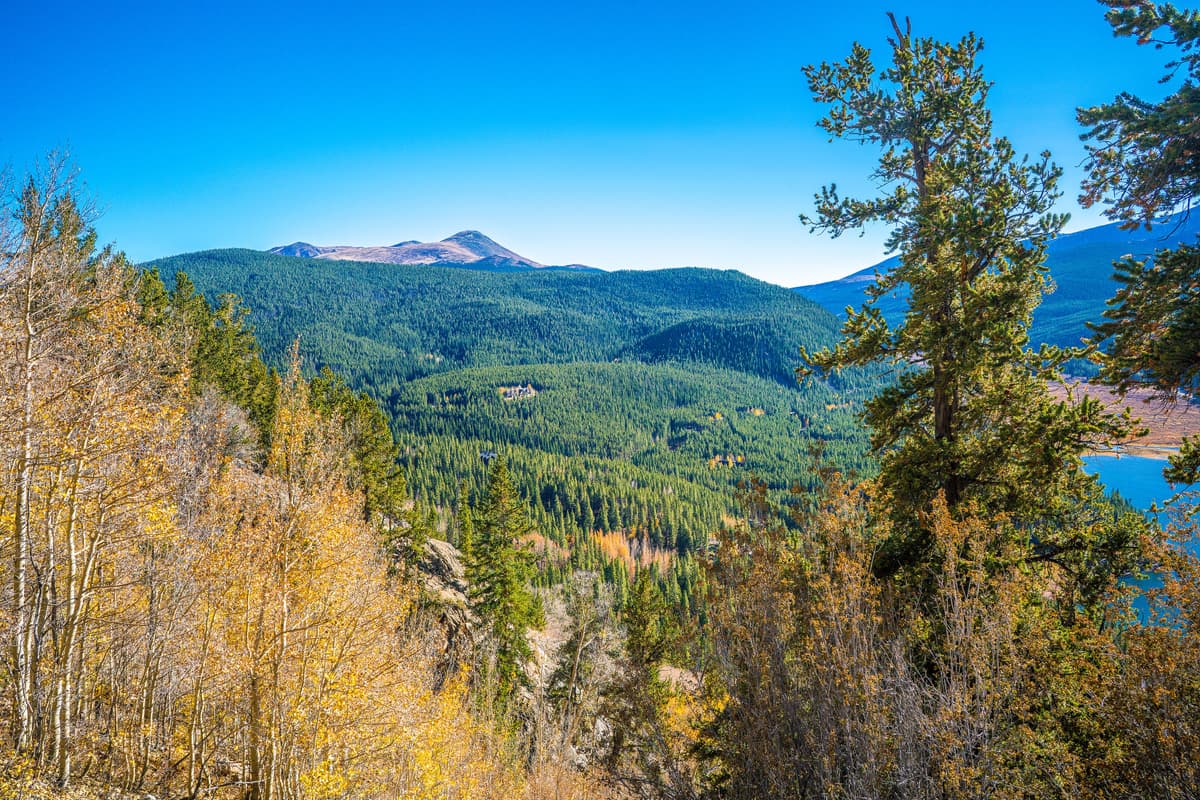 Mountain view from Boreas Pass Road in Colorado, with the graded dirt road climbing toward the Continental Divide