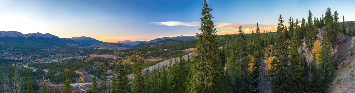 Golden-hour panorama from Boreas Pass showing the wide open high country along the Continental Divide