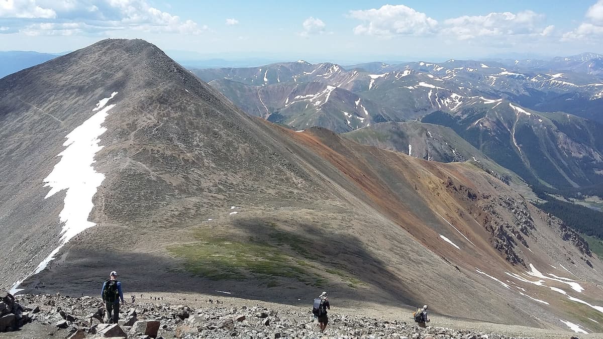 The Continental Divide Trail crossing high tundra between Grays and Torreys Peaks