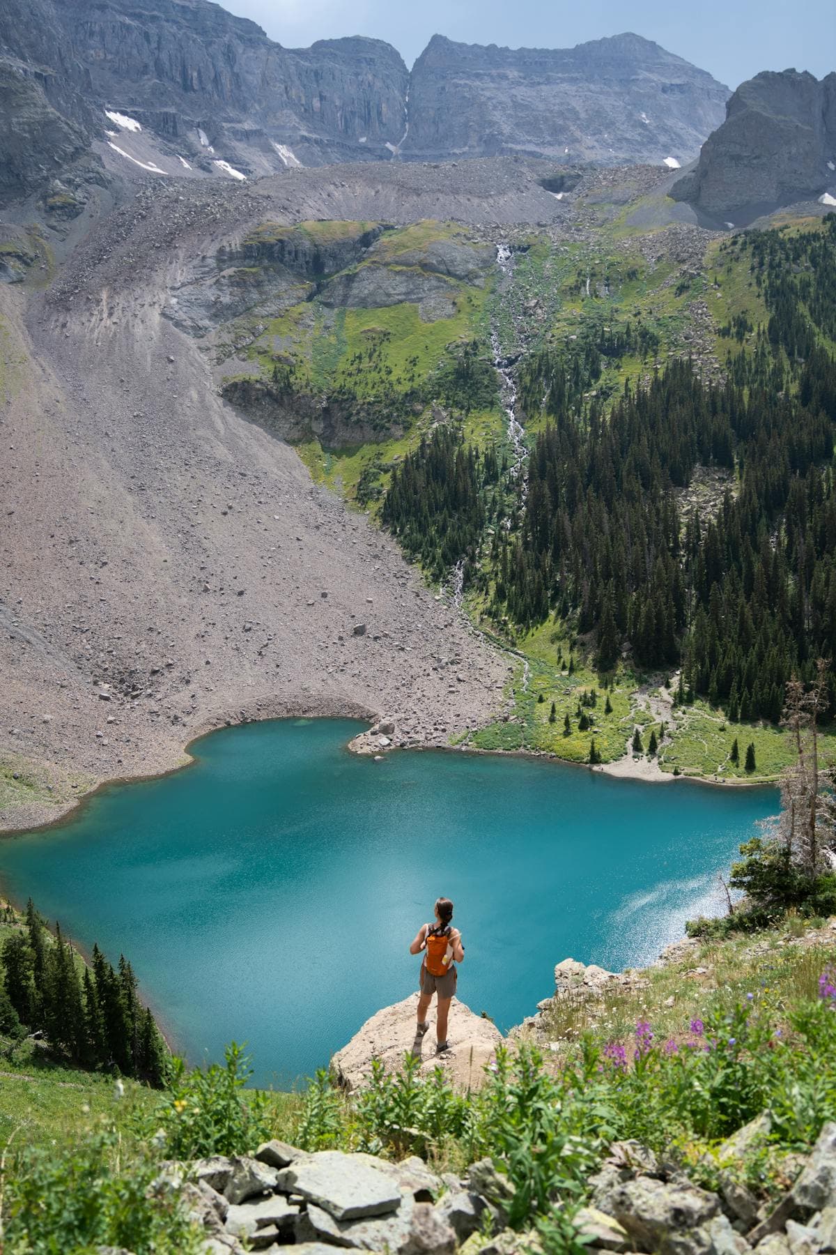 The Emerald Lake corridor with alpine lakes below Hallett Peak