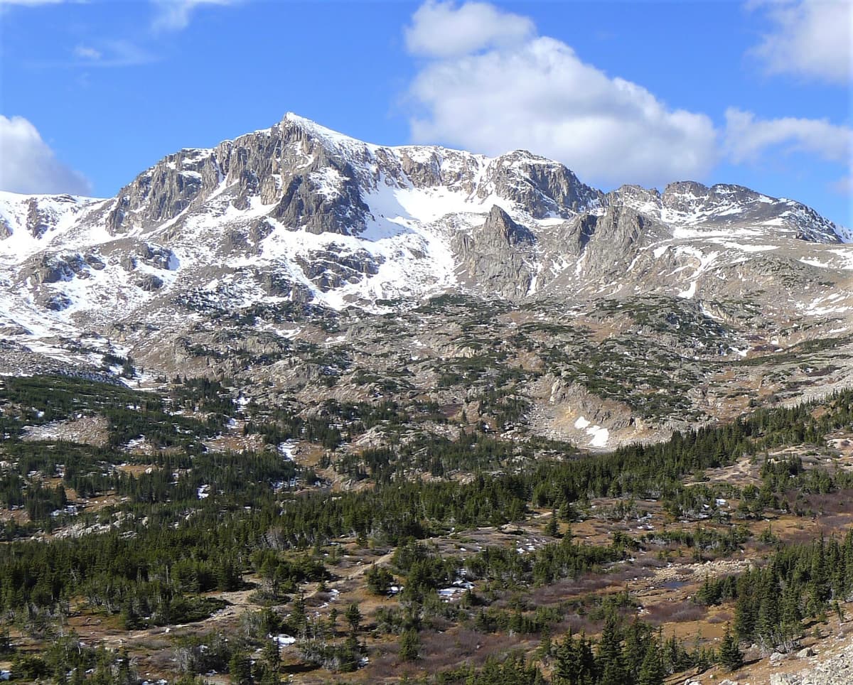 Mount Neva above an alpine basin near Arapaho Pass in Colorado's Indian Peaks