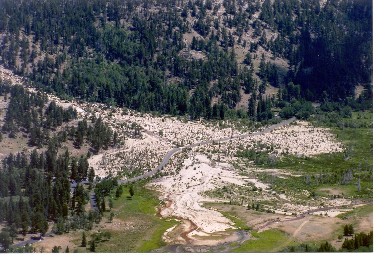 The Alluvial Fan and Roaring River in Horseshoe Park, debris left by the 1982 Lawn Lake dam failure