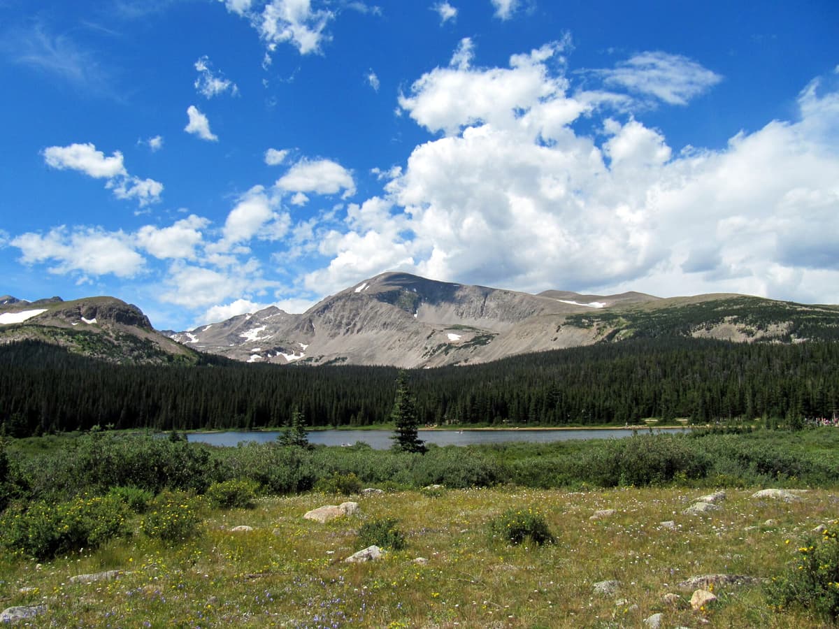 Brainard Lake with the Indian Peaks rising behind it near the Long Lake Trailhead