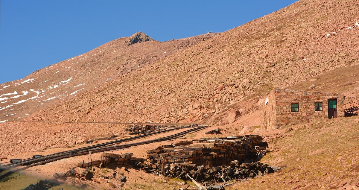 The Pikes Peak Highway winding up the mountain at Windy Point
